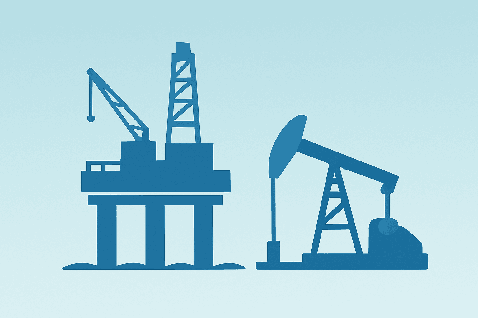 Centered flat-vector of an offshore platform being repaired, symbolizing Venezuela oil investment and slow output recovery.