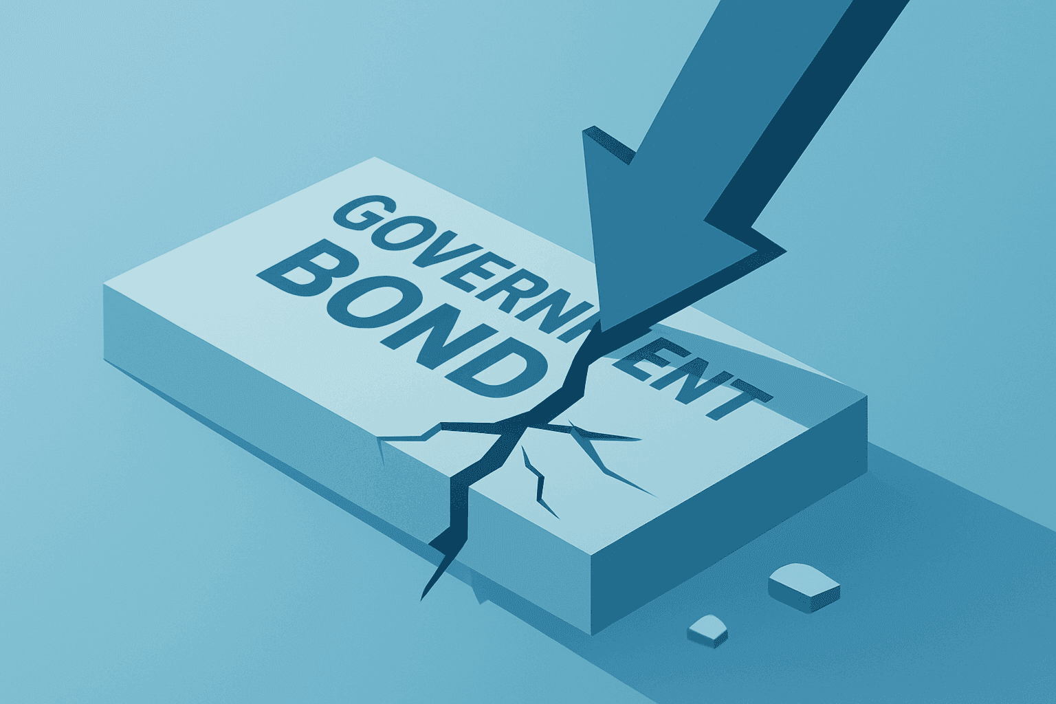 Flat filled vector of a battered currency shield paired with a bond slab symbolizing yen intervention and market stress.