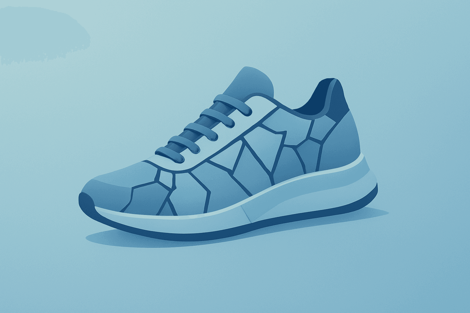 Flat-vector sneaker with fractured shell on a smooth gradient to symbolize Nike earnings turnaround and inventory squeeze.