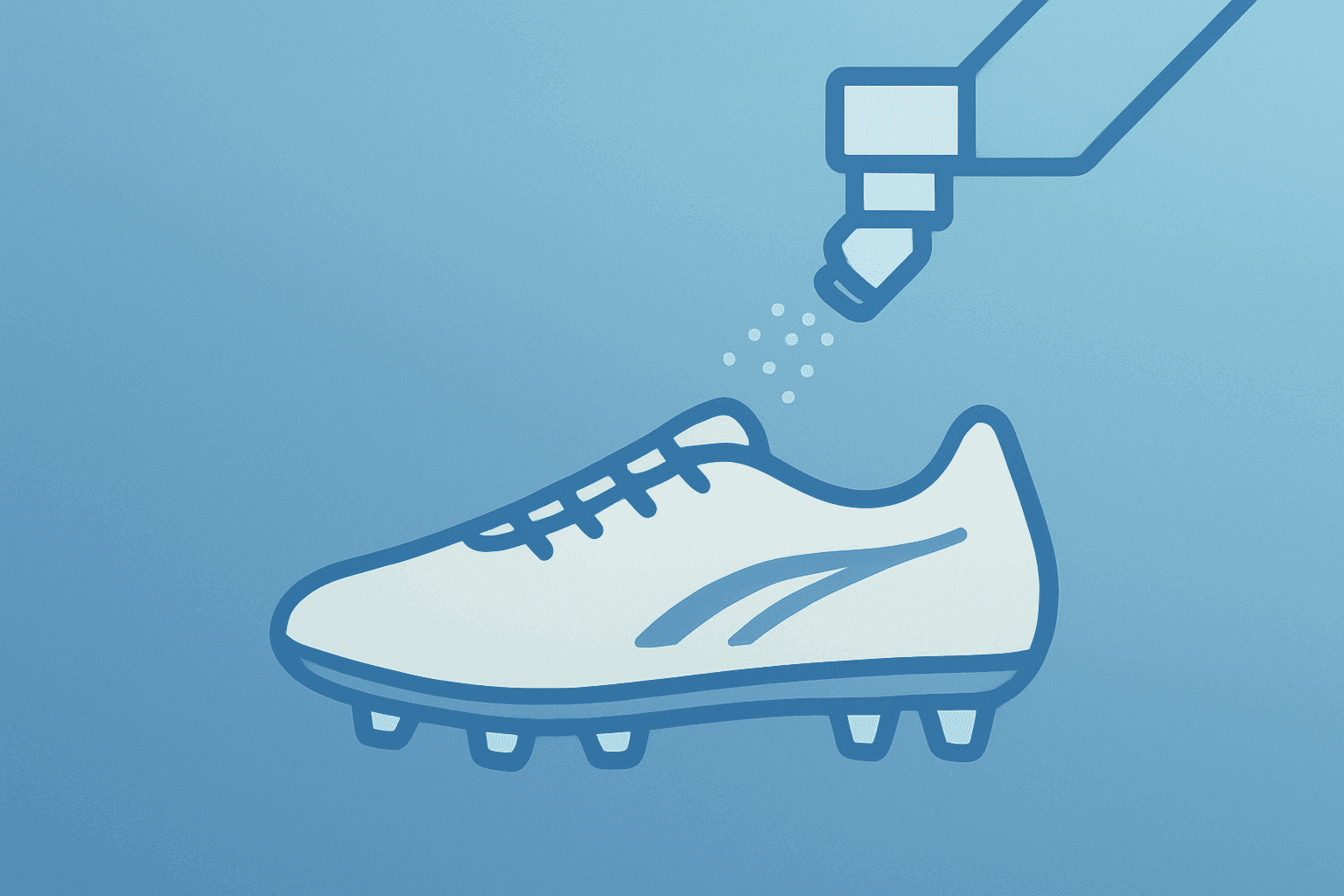 Flat vector of a robotic Lightspray nozzle shaping a football boot to evoke On Holding Mbappé partnership and testing