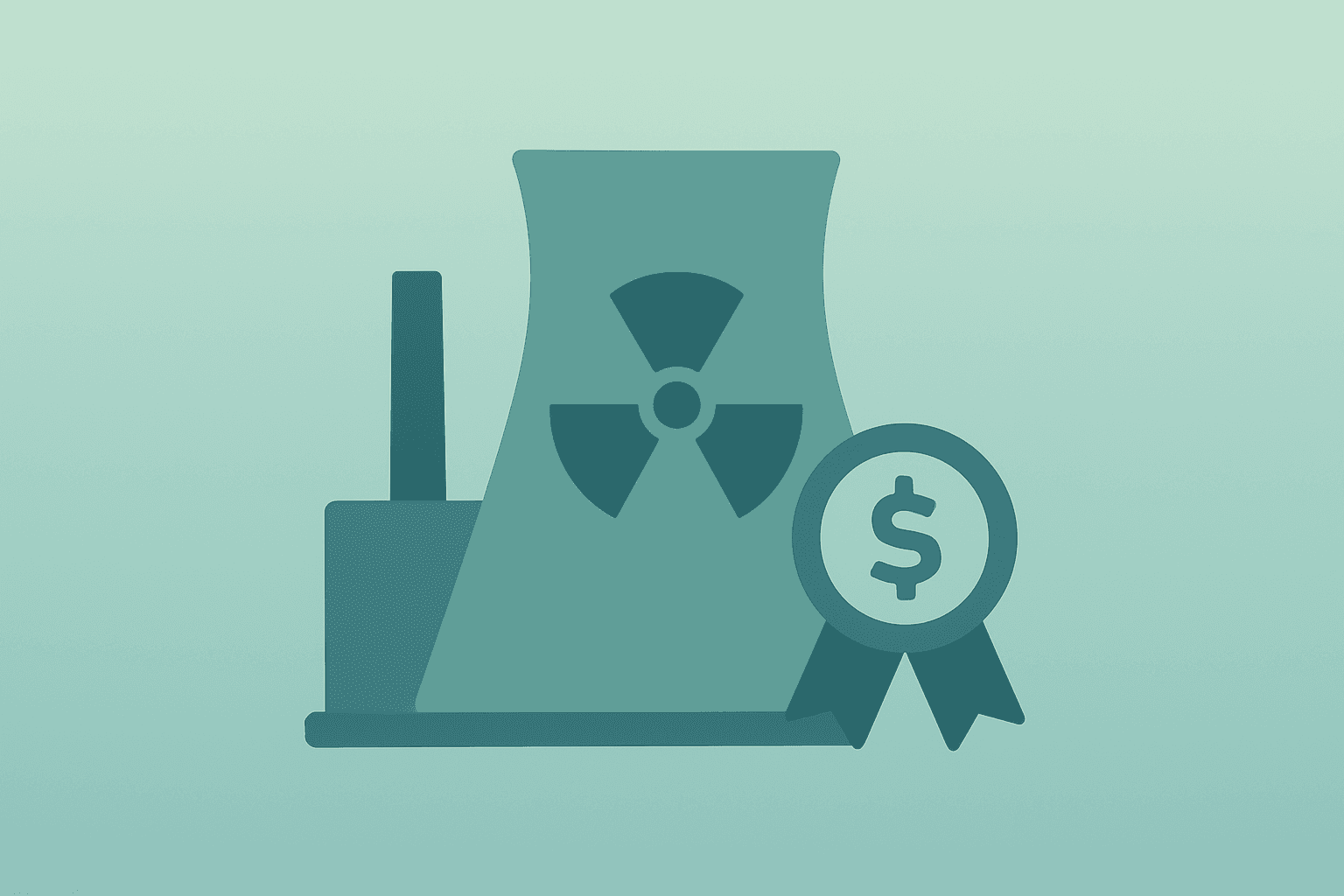 Flat vector reactor turbine with financing ribbon symbolizing Constellation Energy loan for Three Mile Island restart.