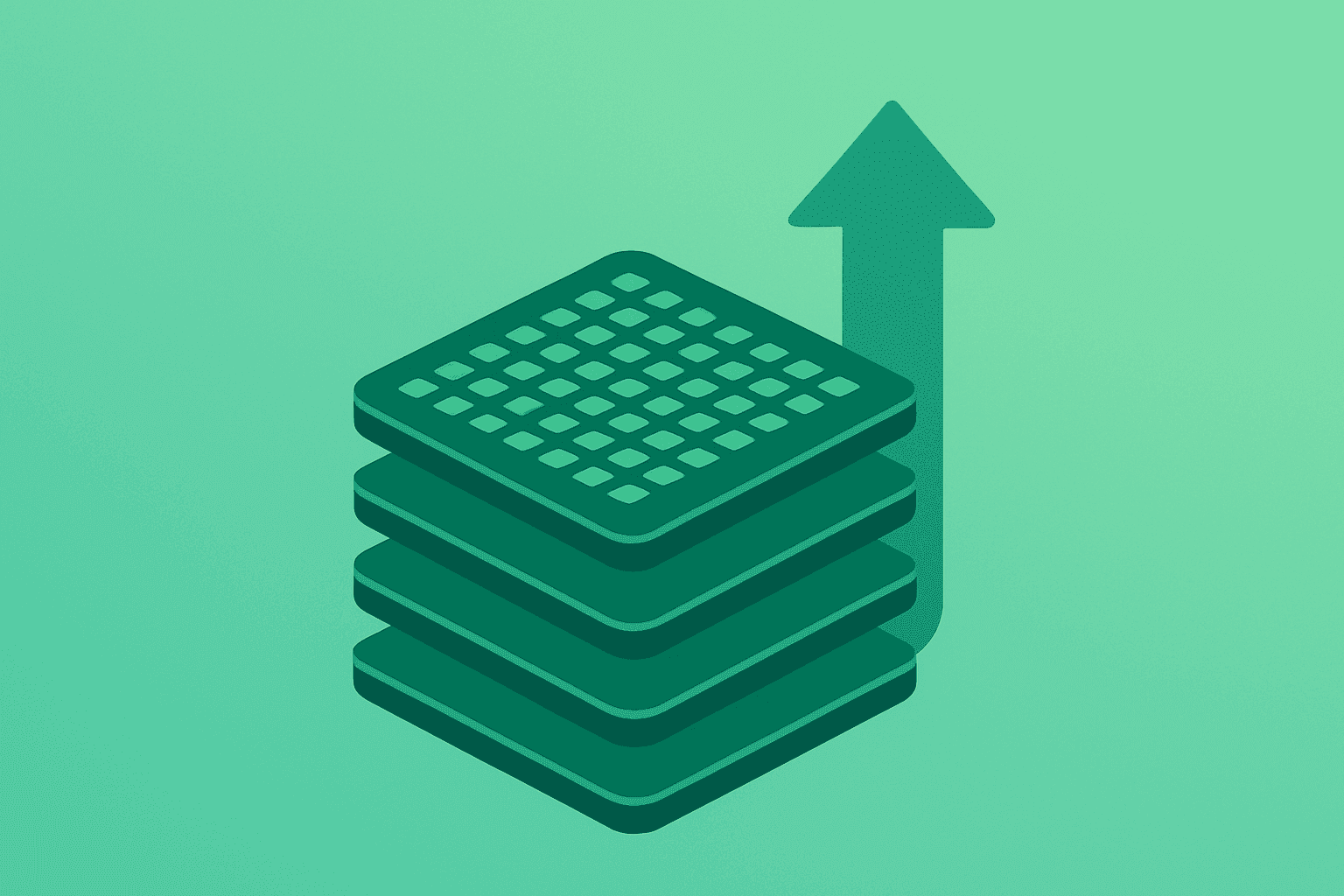 Flat filled vector of a wafer stack expanding to signal TSMC earnings driven AI capex and multiyear infrastructure build.
