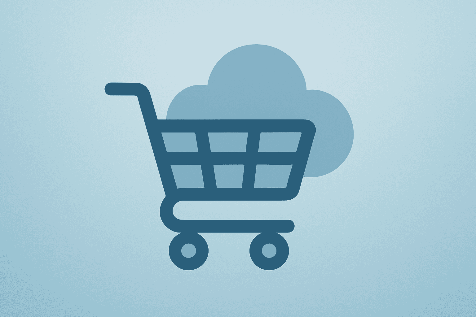 Flat-vector shopping cart merging with a cloud to symbolize January 2026 CPI slowing headline and firmer services.