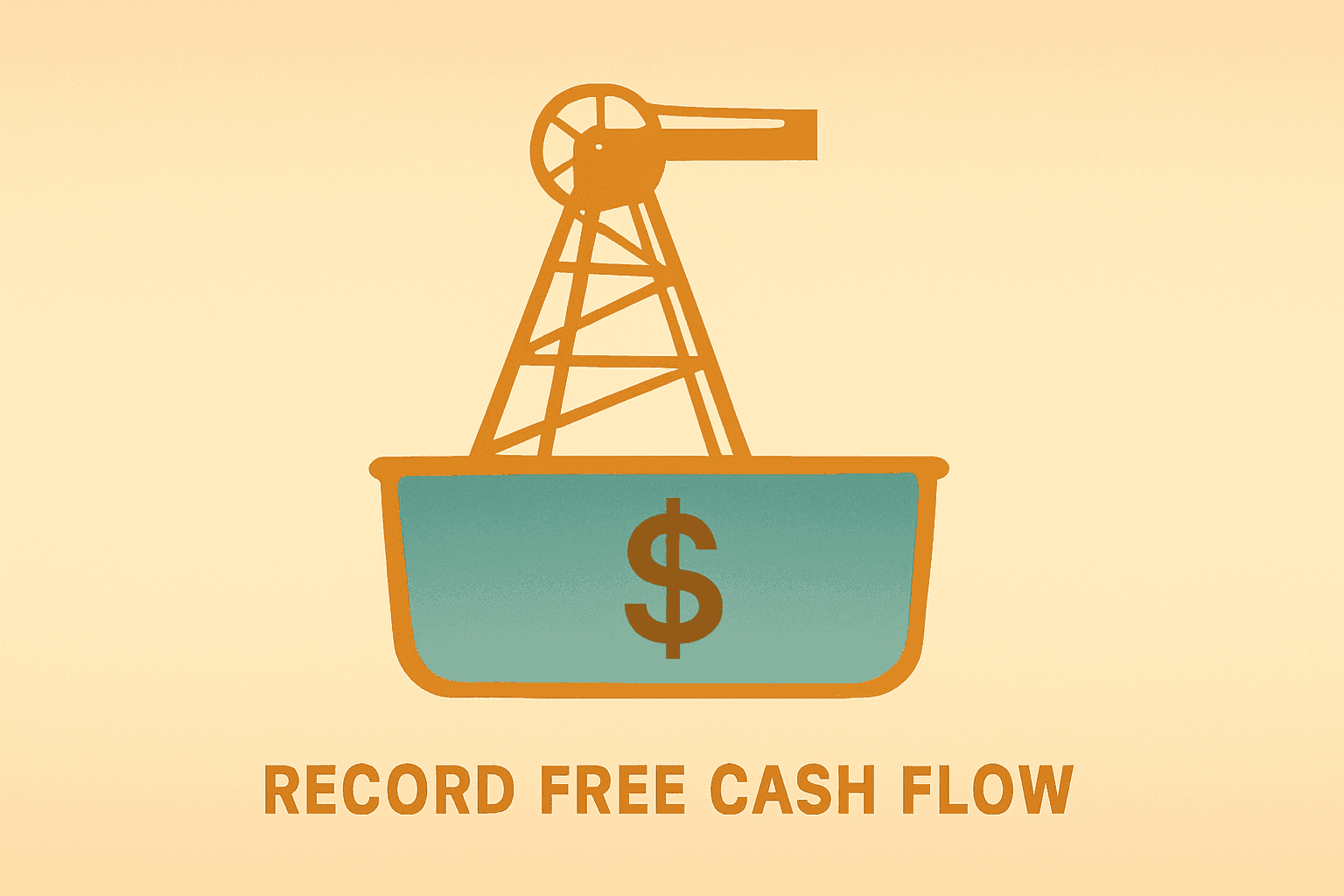 Flat-vector gold mine headframe with expanding reservoir symbolizing Newmont earnings record cash flow and buyback.