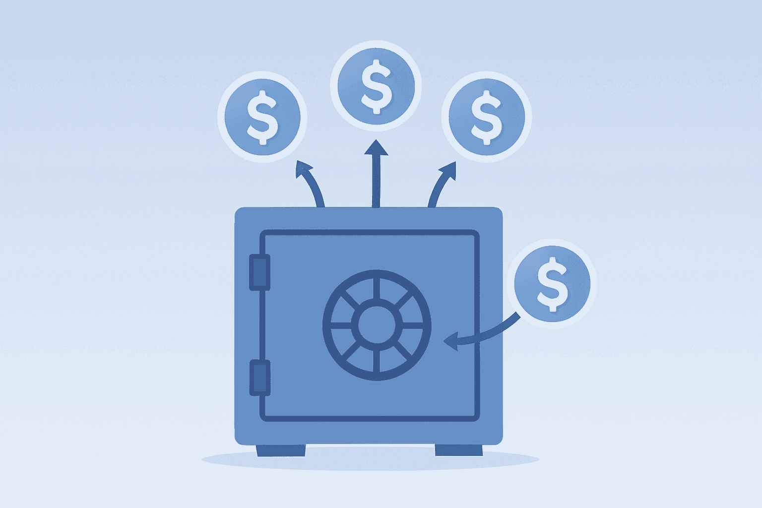 Flat-vector vault receiving a stylized capital-infusion shard symbolizing BlackRock earnings and large client inflows.