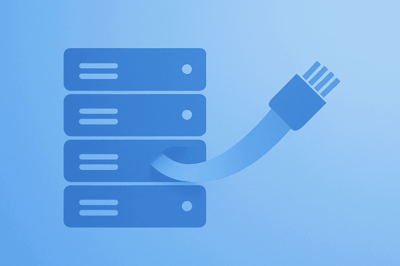 Flat vector of a server fused with an optical connector, symbolizing Lumentum earnings and AI data-center optical demand.