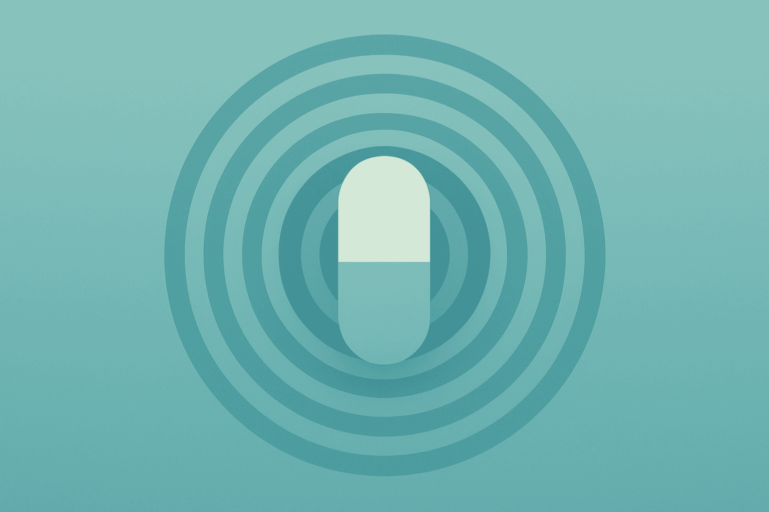 Flat vector of a pharmaceutical capsule widening into rings to symbolize portfolio expansion; Neurocrine Acquires Soleno.