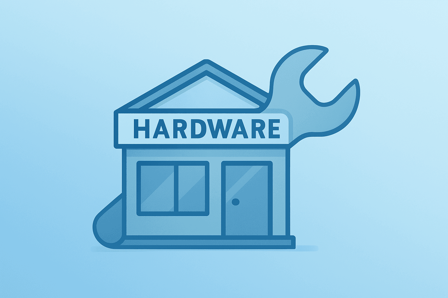 Flat vector of a hardware store merging with a construction tool to symbolize Home Depot earnings after the GMS acquisition.