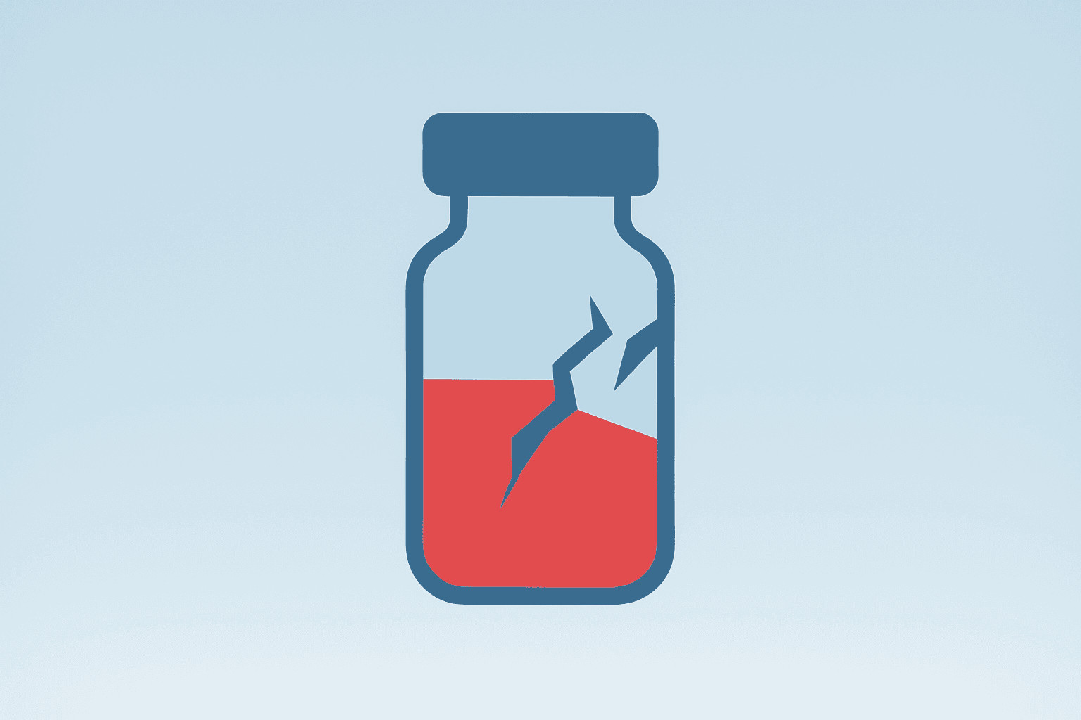 Flat vector of a blood vial with a fractured shell symbolizing GRAIL NHS-Galleri results and regulatory uncertainty.