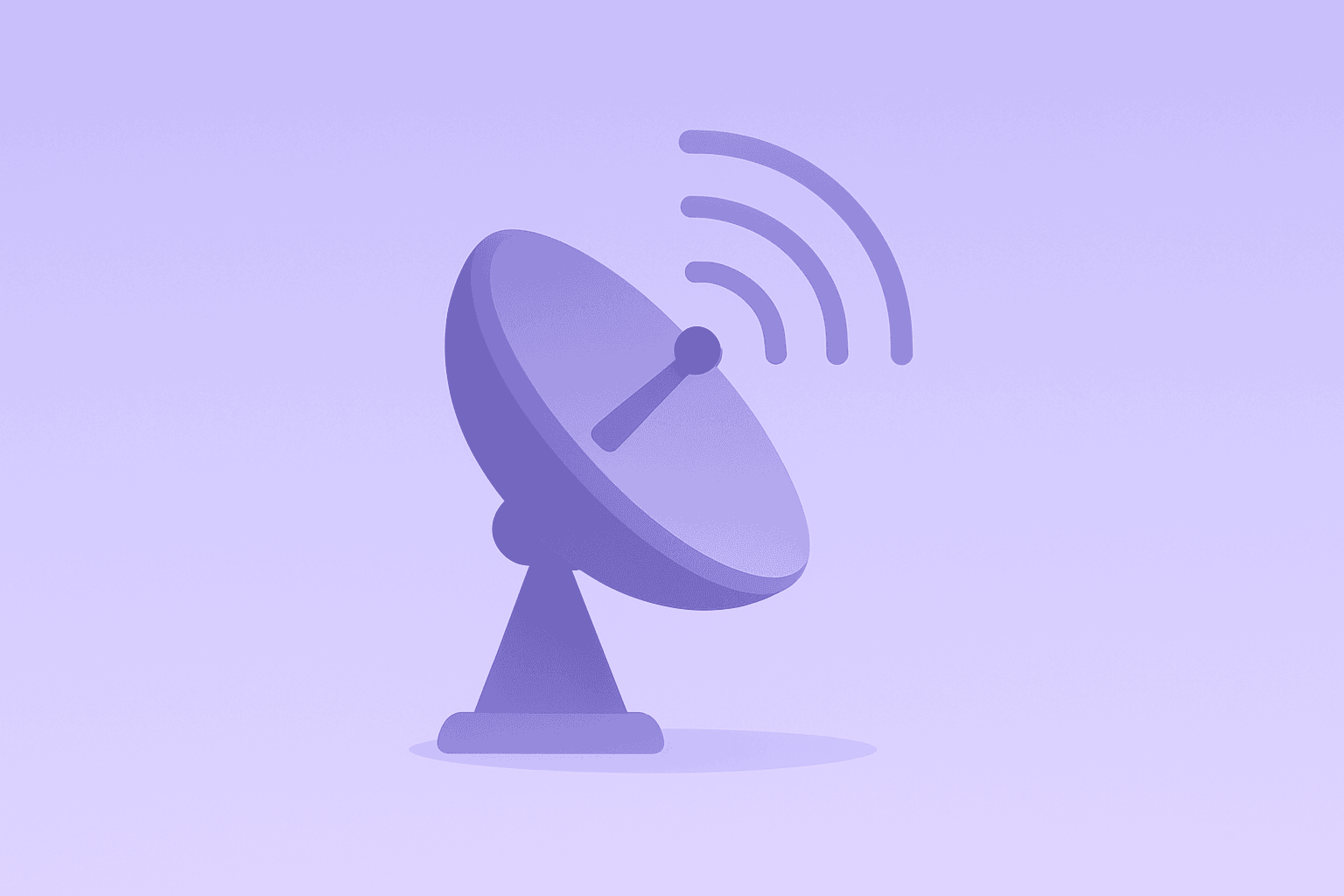 Flat filled vector satellite dish with dimming signal lights against a smooth violet-mist gradient, evoking SpaceX IPO and shifting fund flows.