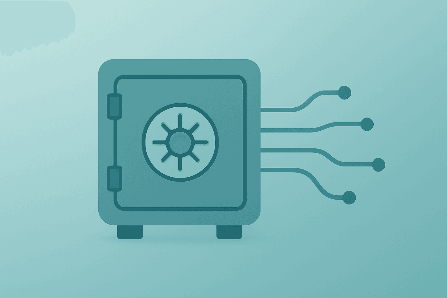 Flat vector of a data vault with unraveling model threads symbolizing Meta stock legal risk over child-data deletion.