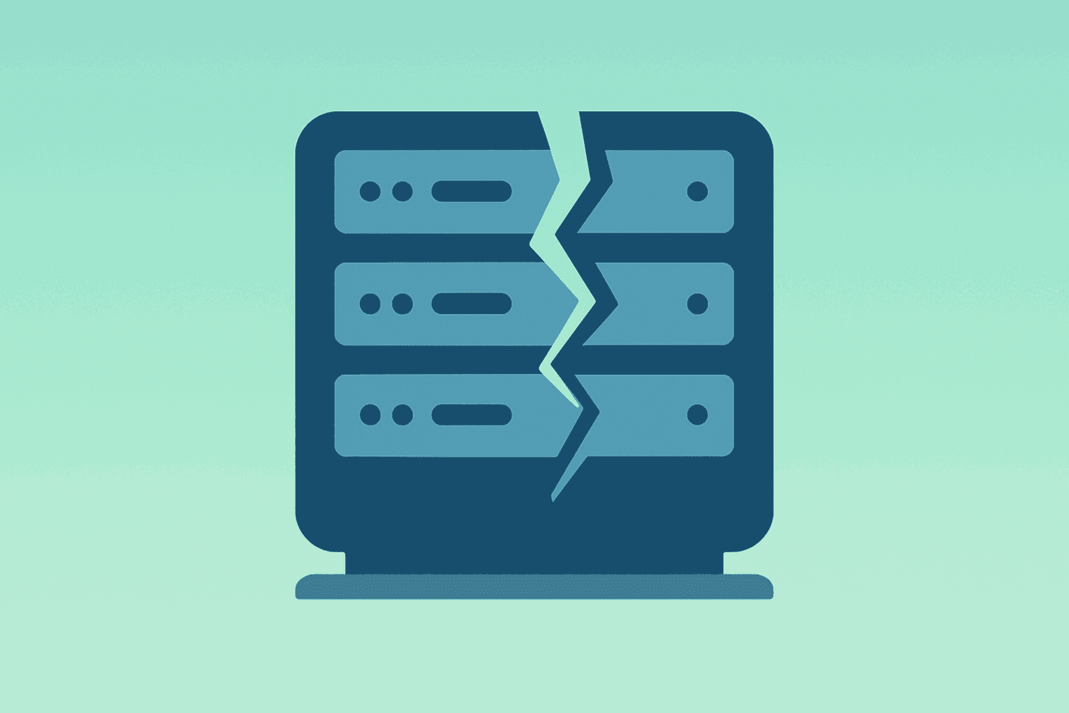 Flat filled vector server with fractured casing representing IBM earnings miss and deal timing shifts on a light gradient.