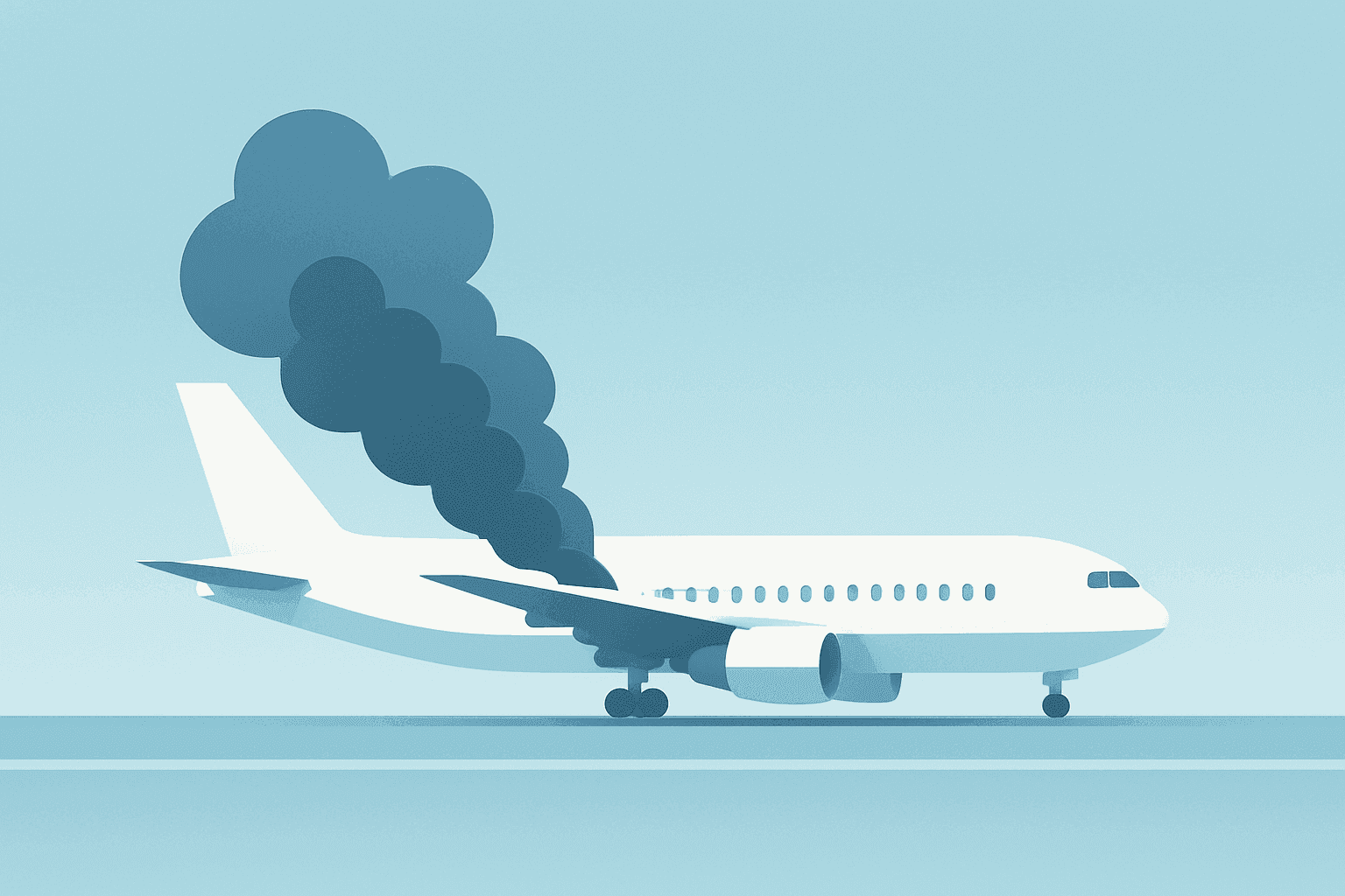 Flat vector of a cargo jet runwayside with scorched fuselage and smoke representing Amazon cargo plane crash Miami disruption.