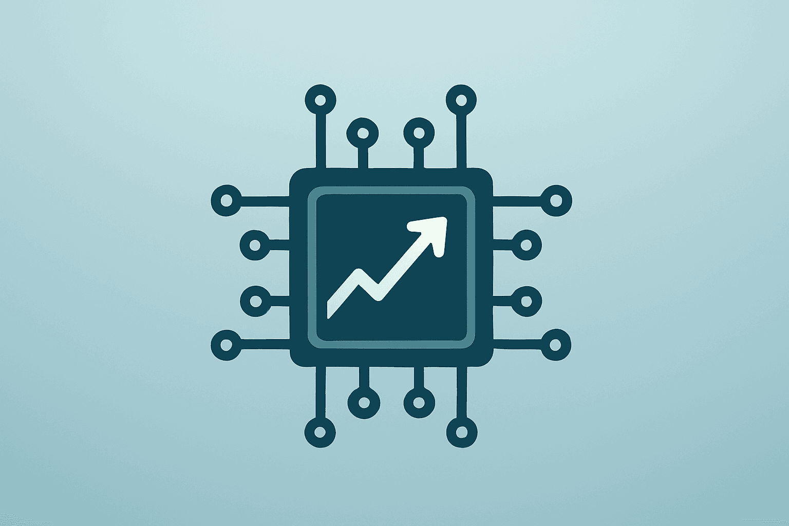 Flat-vector semiconductor chip with expanding circuit traces representing TSMC sales surge and AI-driven capacity expansion.