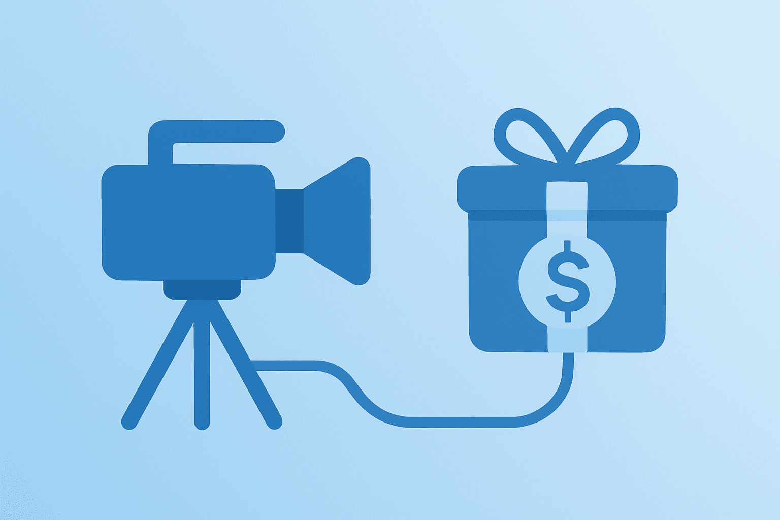 Flat filled vector of a compact video camera merging with a subscription badge to represent Apple Creator Studio launch.