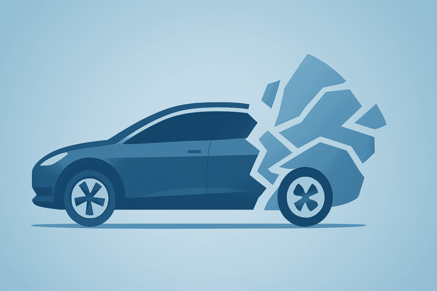 Flat vector of a single electric car fading and fractured to represent Lucid Q2 Results and its $1.4B reset.