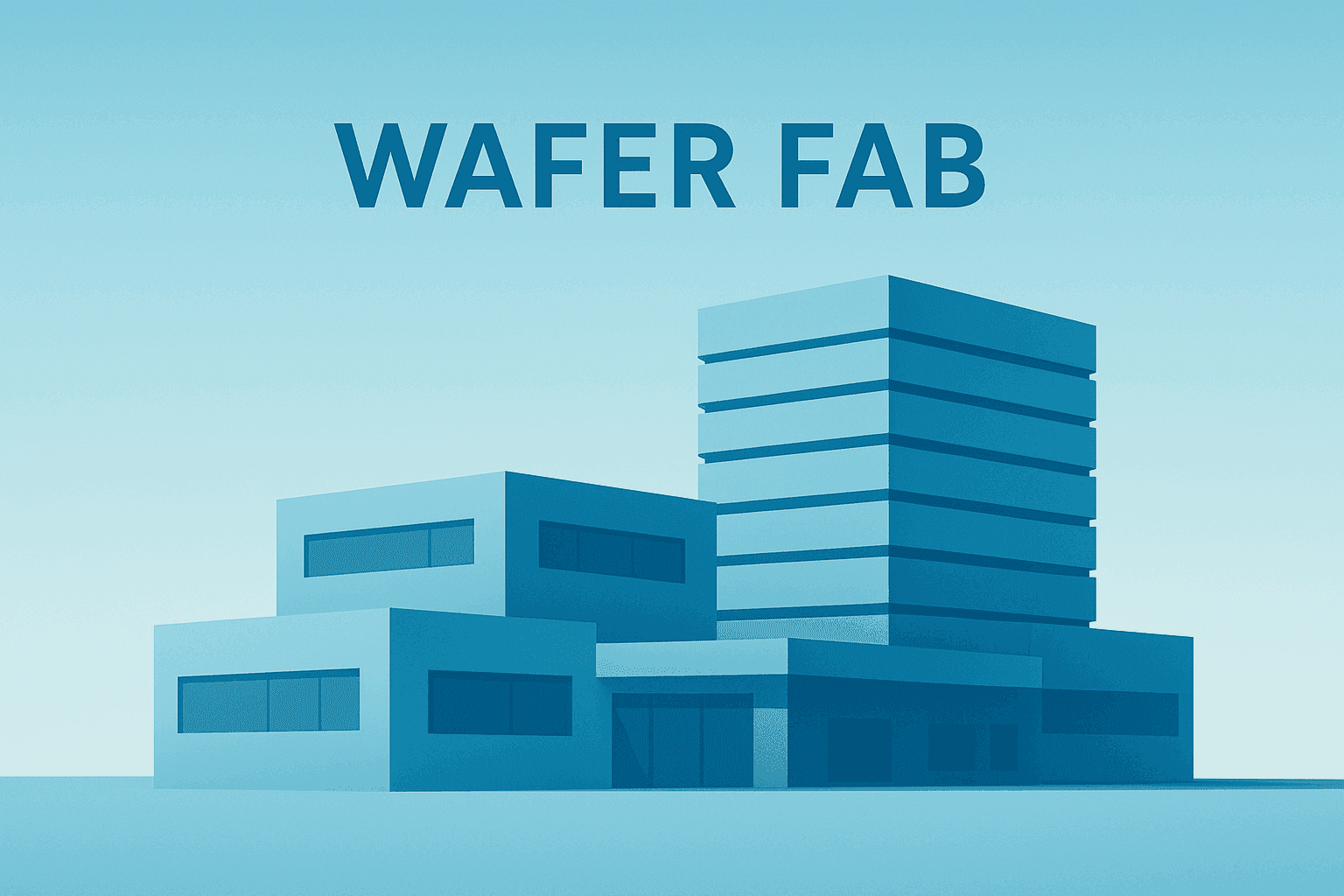 Flat vector of a chip fabrication campus concept representing SpaceX Terafab filing and large-scale semiconductor investment.