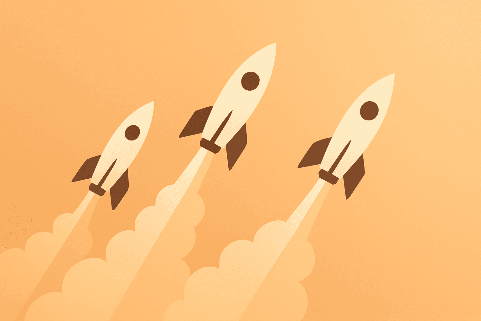 Flat vector cover of a satellite fused with stacked launch plumes to symbolize SpaceX stock triple launch cadence.