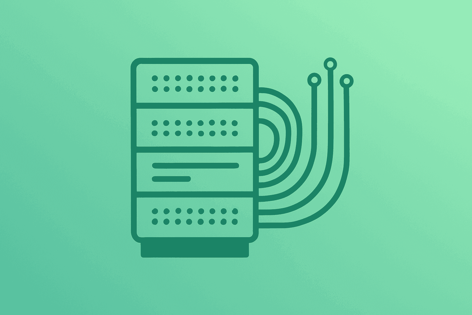 Server rack swelling with fiber cables on an emerald-pearl gradient, symbolizing Ciena earnings and AI optical demand.