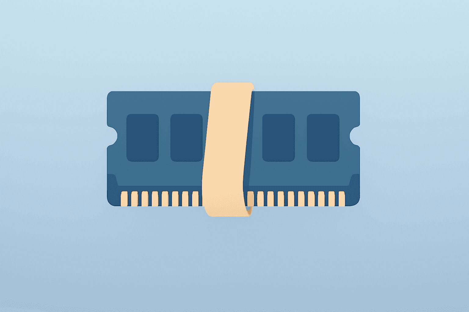 Flat vector of a server memory module layered with chips to symbolize Micron Q4 2026 earnings and tight AI memory demand.