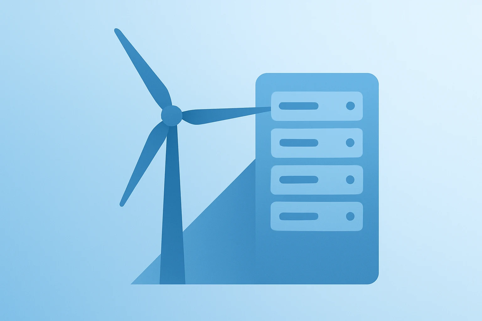 Flat vector of a utility turbine merging with a data center server showing the Meta Entergy Louisiana deal and grid buildout.