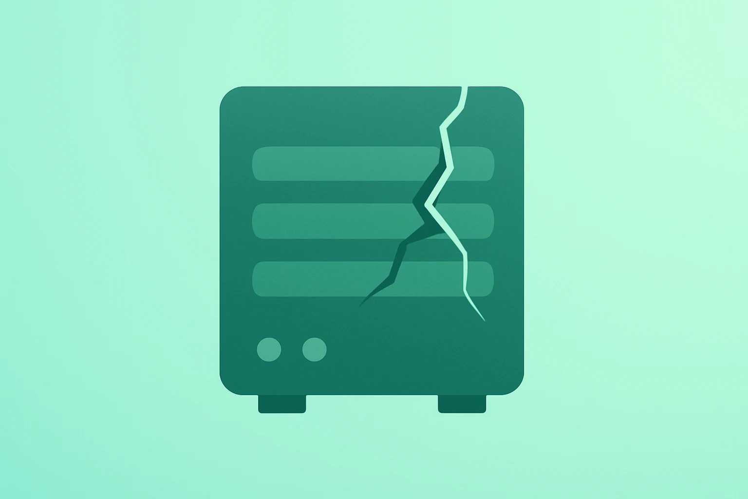 Flat vector of a storage module with a cracked casing symbolizing the Western Digital Sandisk share sale and stock pressure.
