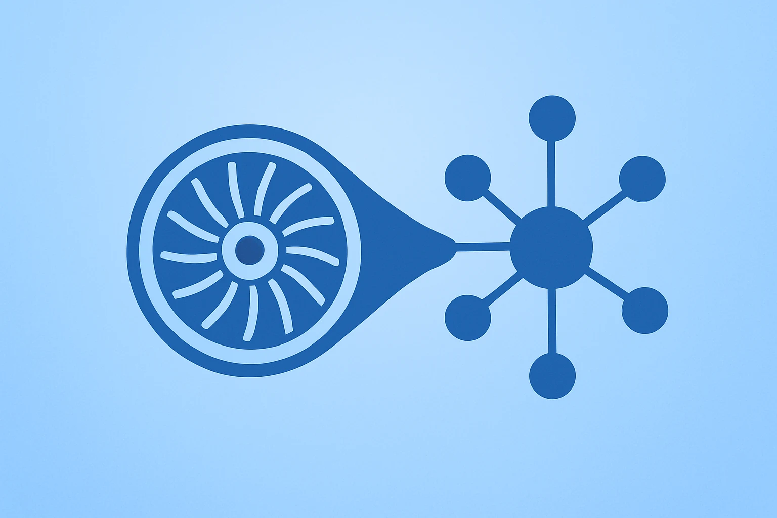 Flat vector of a turbine engine merging into a compact share cluster symbolizing the Rolls-Royce buyback and capital returns.