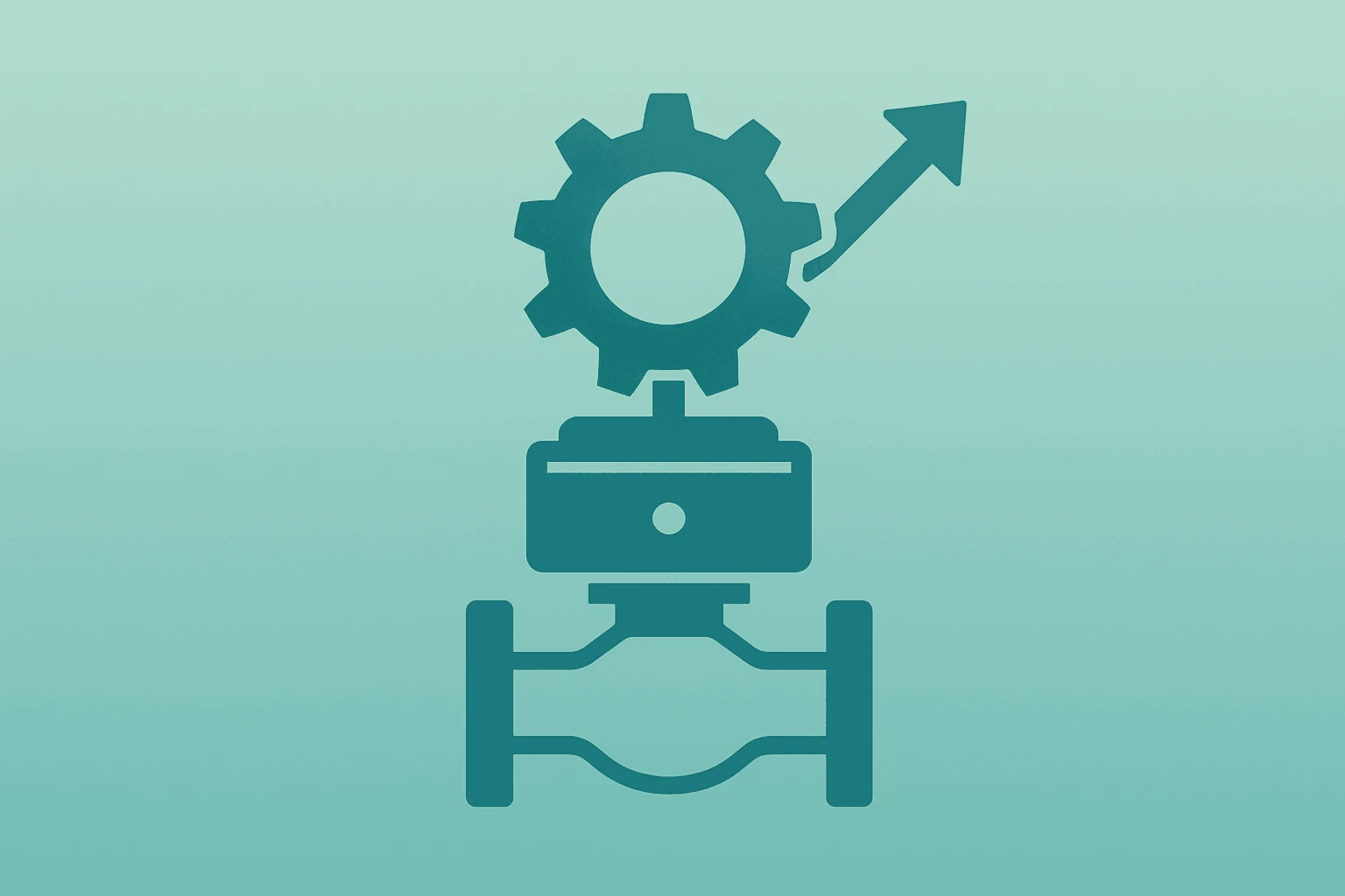 Flat filled vector of a valve actuator fused with a rising gear to symbolize the ABB Rotork takeover and sector rally.