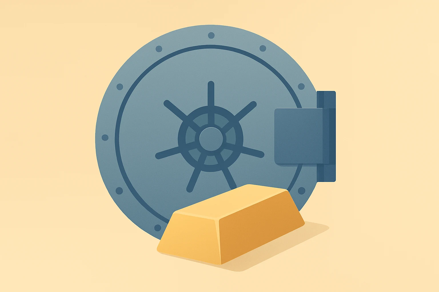 Bank vault with a dimming gold bar symbolizing Gold Prices Drop after a Fed chair pick and metals sell-off.