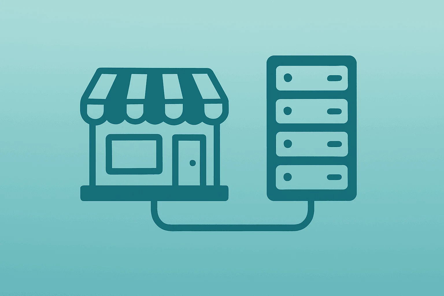 Retail storefront merging with server rack flat vector symbolizing GameStop eBay bid financing and integration risks.