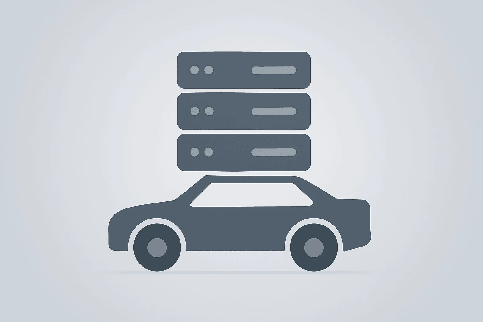 Flat filled vector of a car chassis under a heavy server stack, symbolizing Tesla Q2 2026 earnings and capex shock.