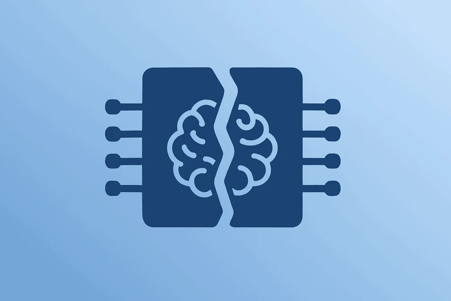 Flat filled vector of a neural chip with an opening seam to symbolize the OpenAI verdict clearing a legal overhang.