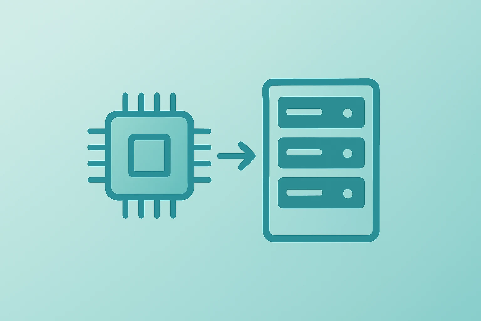Centered flat vector of a server chip merging with a rack symbolizing OpenAI Amazon investment and Trainium ties.
