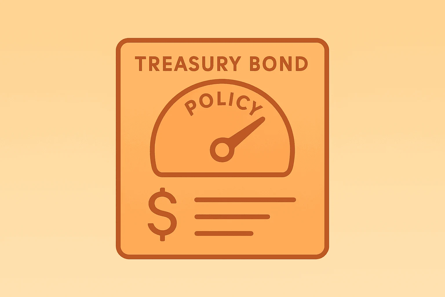 Flat filled vector of a treasury bond fused with a policy dial, symbolizing bond yields surge and hawkish Fed risk.
