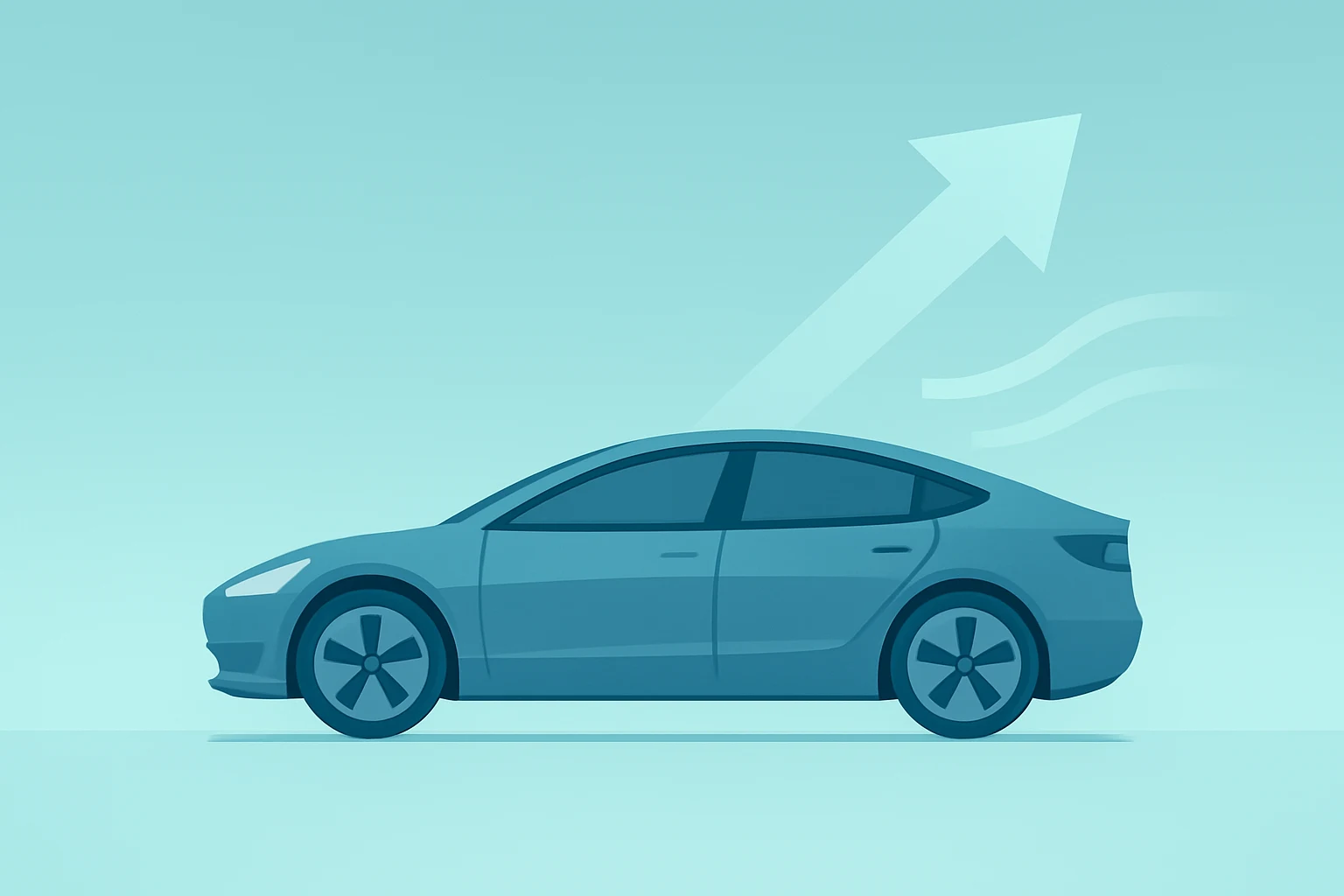 Flat vector cover of an electric sedan buoyed by export tailwind illustrating Tesla China sales rebound.