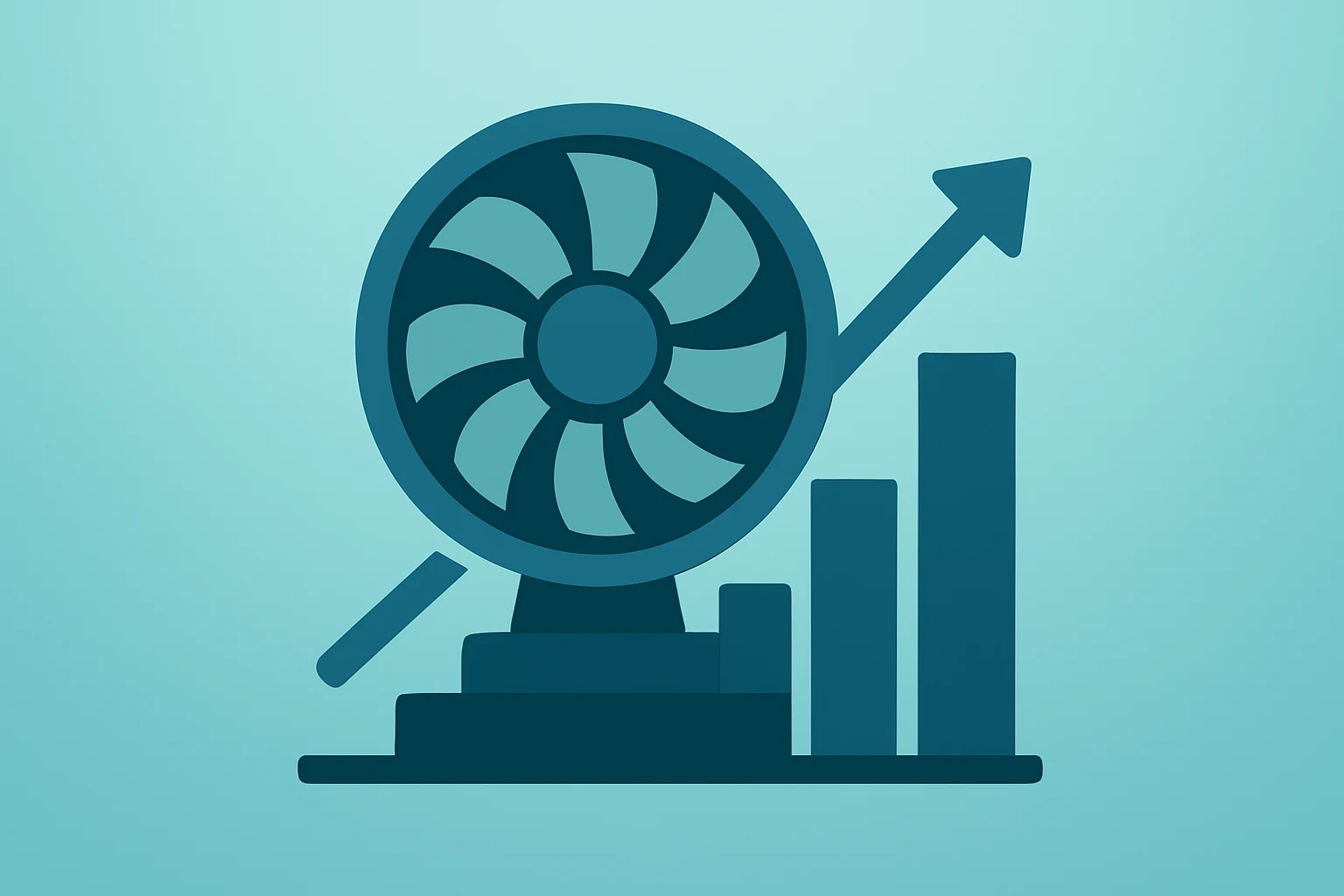 Flat filled vector of a power turbine expanding to symbolize the TotalEnergies EPH acquisition and cash flow uplift.