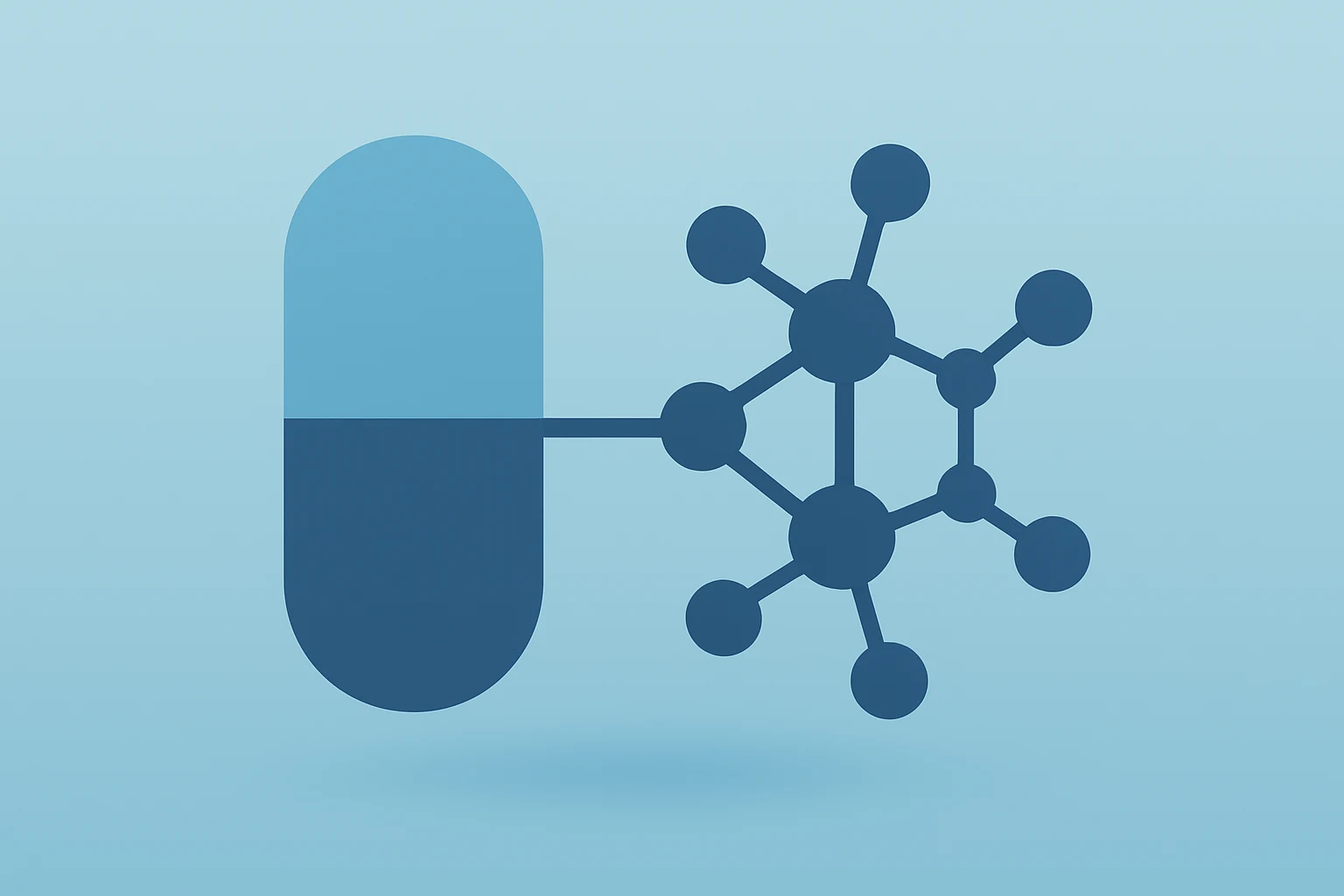 Flat vector of a biotech capsule joining a molecular lattice to symbolize Servier to Buy Day One Biopharmaceuticals.