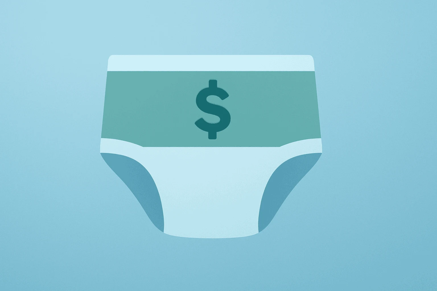 Flat minimal vector of a diaper icon beside a cash stack to symbolize Kimberly-Clark lowers 2026 outlook and cash focus.