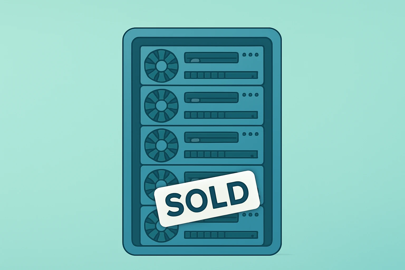 Flat vector of a sold-out data-center GPU rack illustrating Nvidia earnings preview and Blackwell GPU demand.