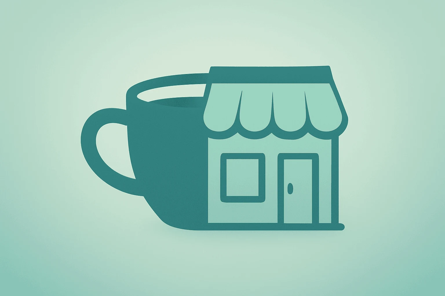 Flat vector coffee cup and split storefront representing Starbucks Q2 earnings, sales gain and margin strain