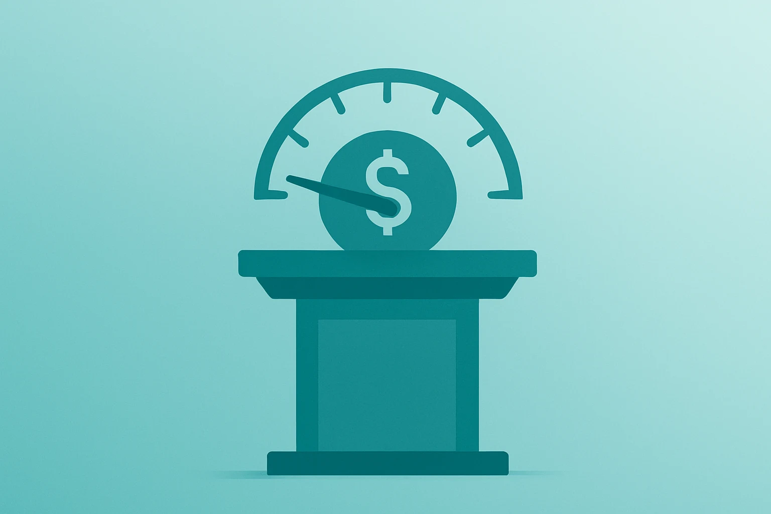 Flat vector of a financial podium merging with a lowered-rate motif to illustrate Trump Fed chair pick and policy tilt.