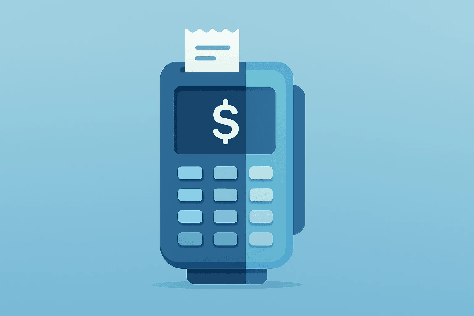Flat filled vector of a payment terminal with a split shell representing PayPal Restructuring and Venmo separation.