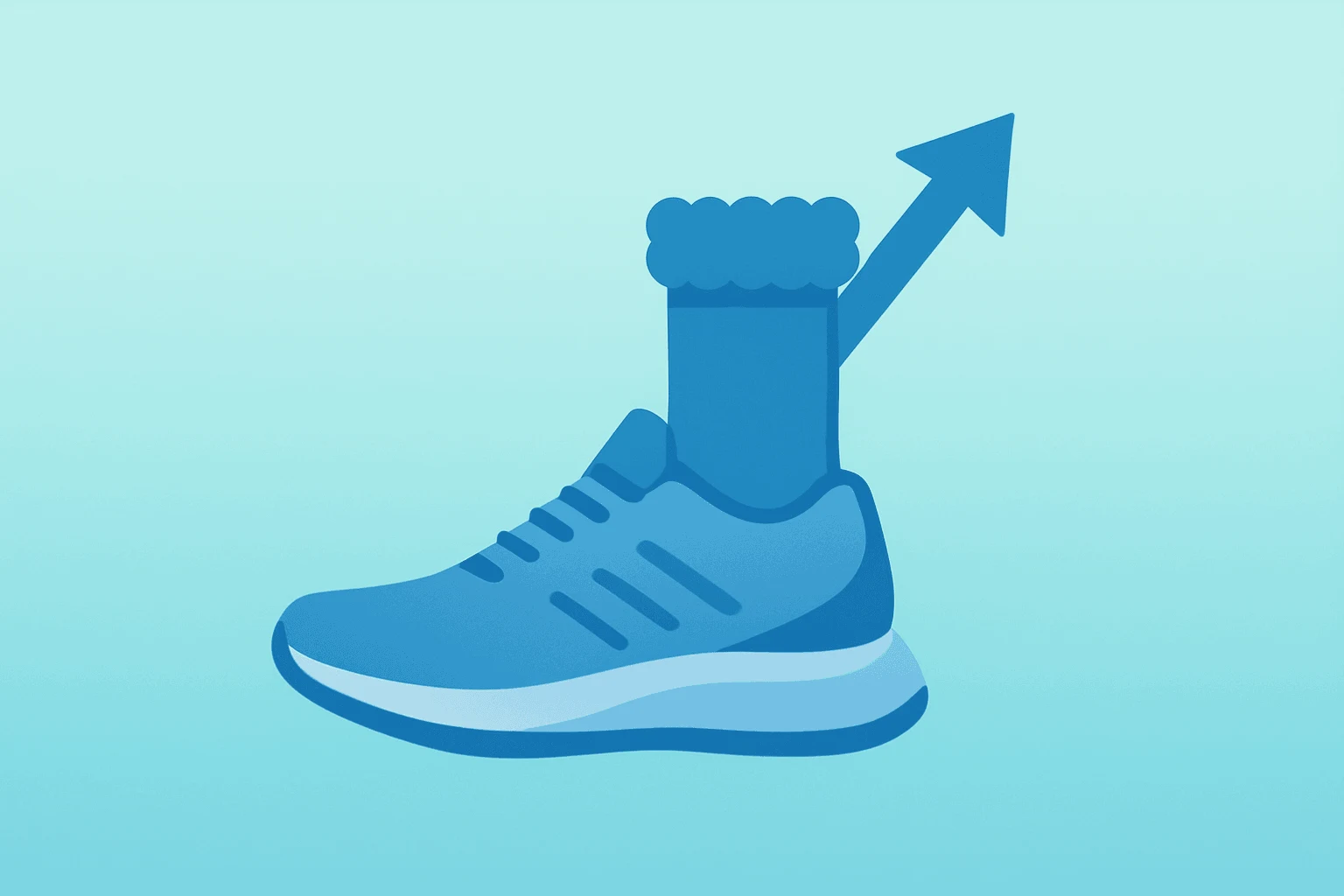 Flat-vector centered performance running shoe merged with boot heel to symbolize Deckers earnings momentum, light gradient.