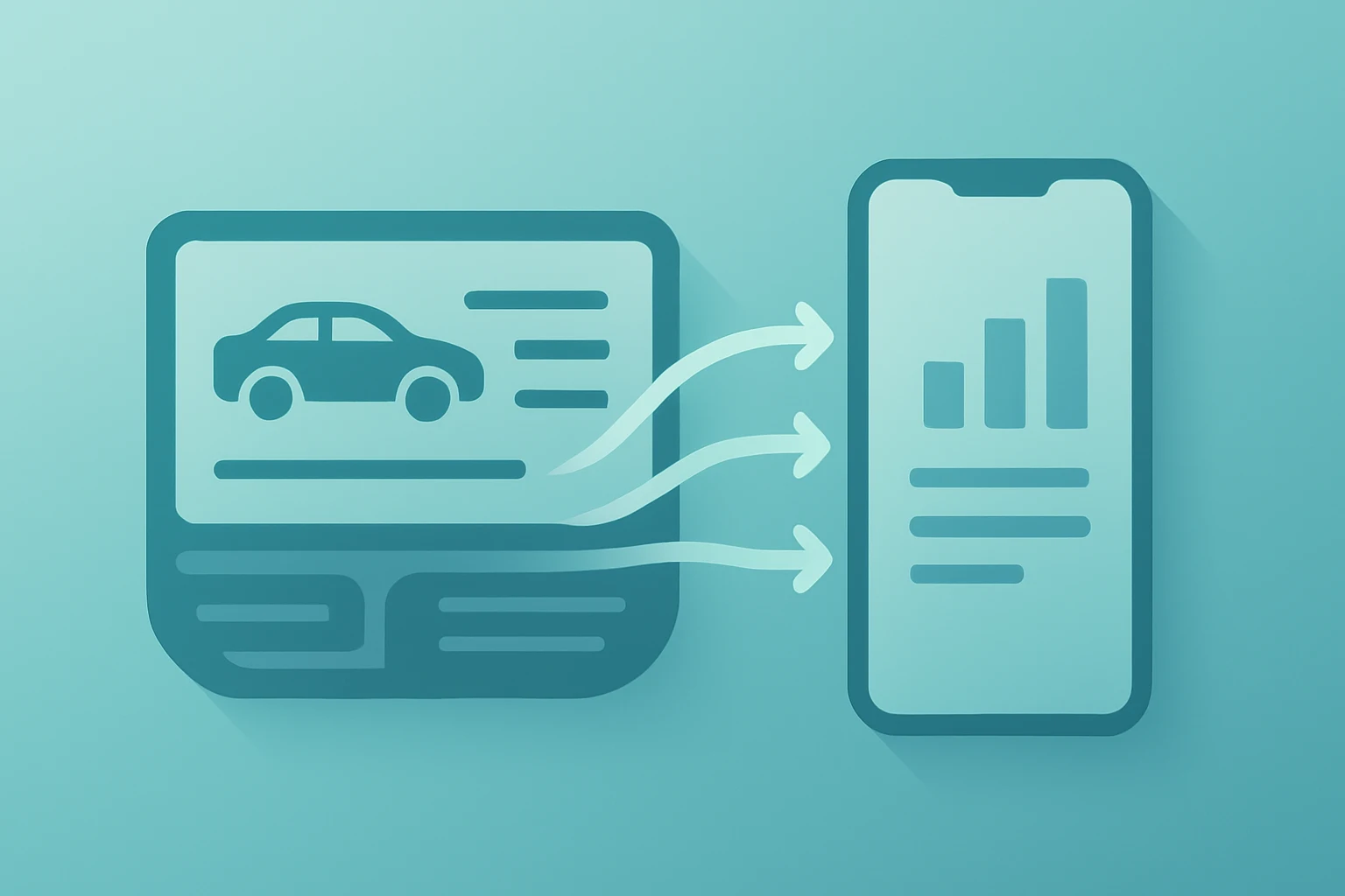 Flat-vector car infotainment screen merging with a smartphone to illustrate Tesla CarPlay integration and connectivity shift.