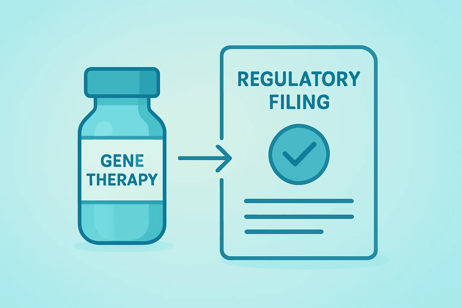 Flat vector gene-therapy vial entering regulatory filing stage symbolizing uniQure AMT-130 BLA and planned 3Q 2026 submission