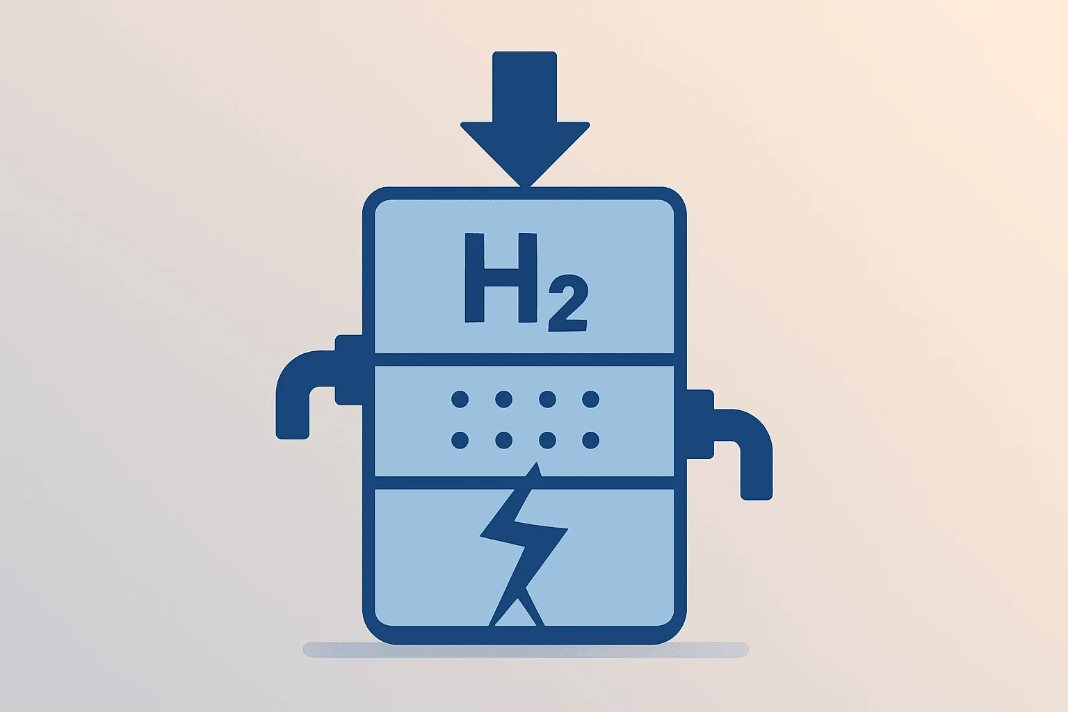 Flat-vector hydrogen fuel-cell vault under strain representing Plug Power Q2 results and liquidity risk from asset sales.