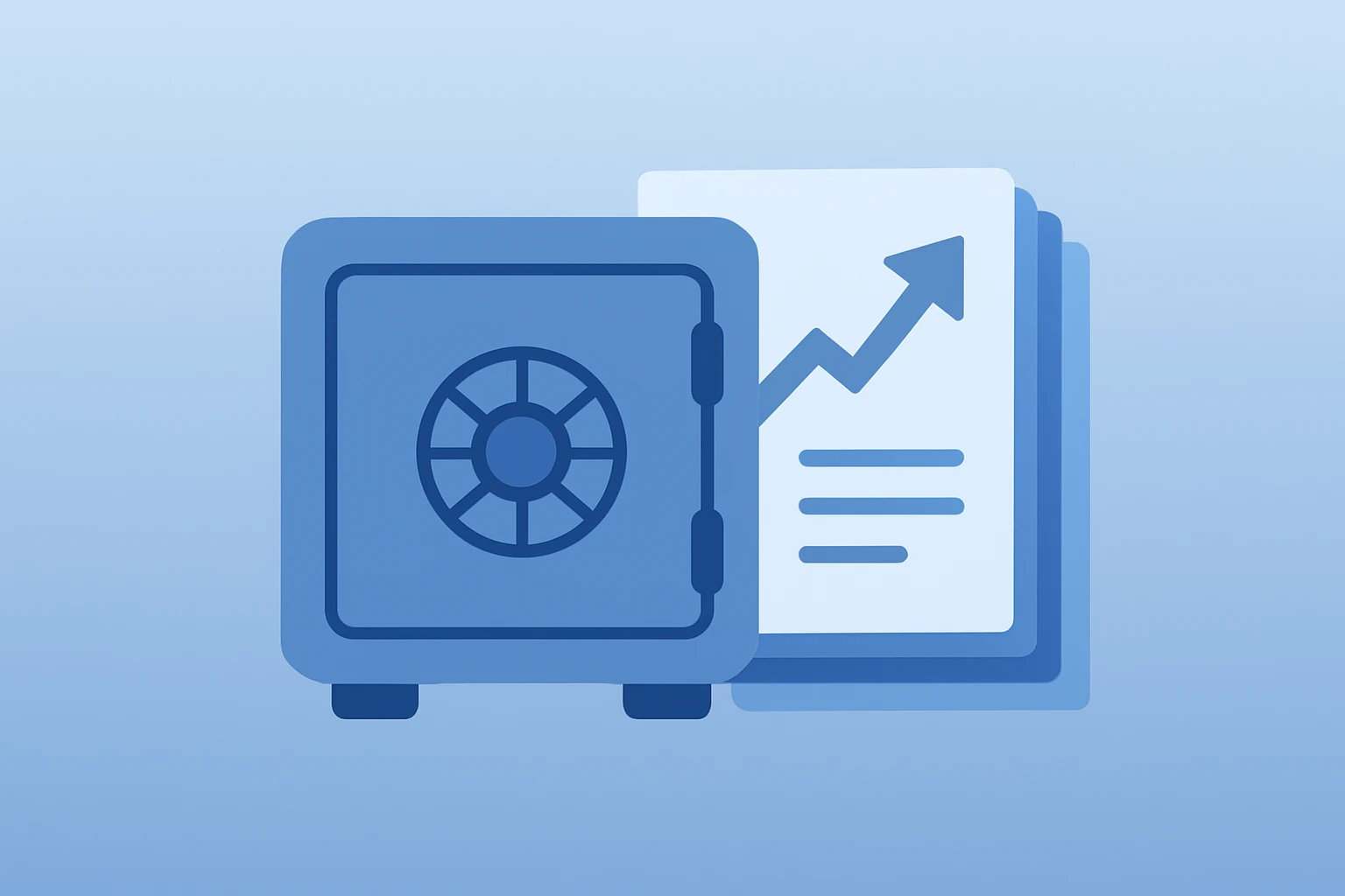 Flat filled vector of a fund vault merging with a stock token to symbolize the Pershing Square IPO and investor access