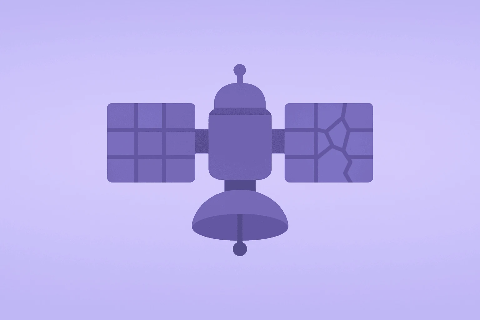 Flat vector satellite with cracked solar array symbolizing AST SpaceMobile earnings miss, guidance held and write-off risk.