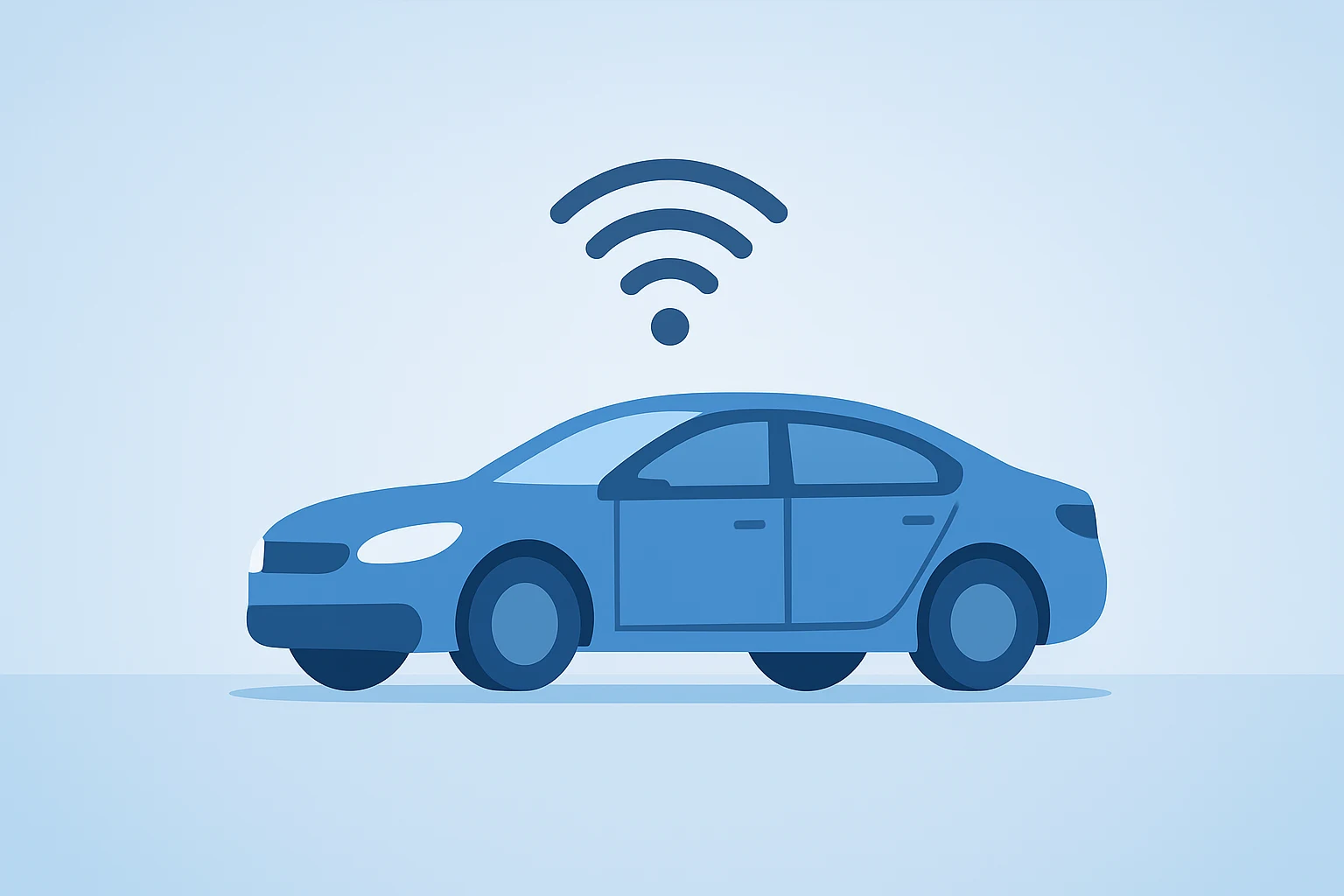 Flat vector of an autonomous sedan representing Tesla Robotaxi Austin driverless rollout on a light graphite-frost gradient