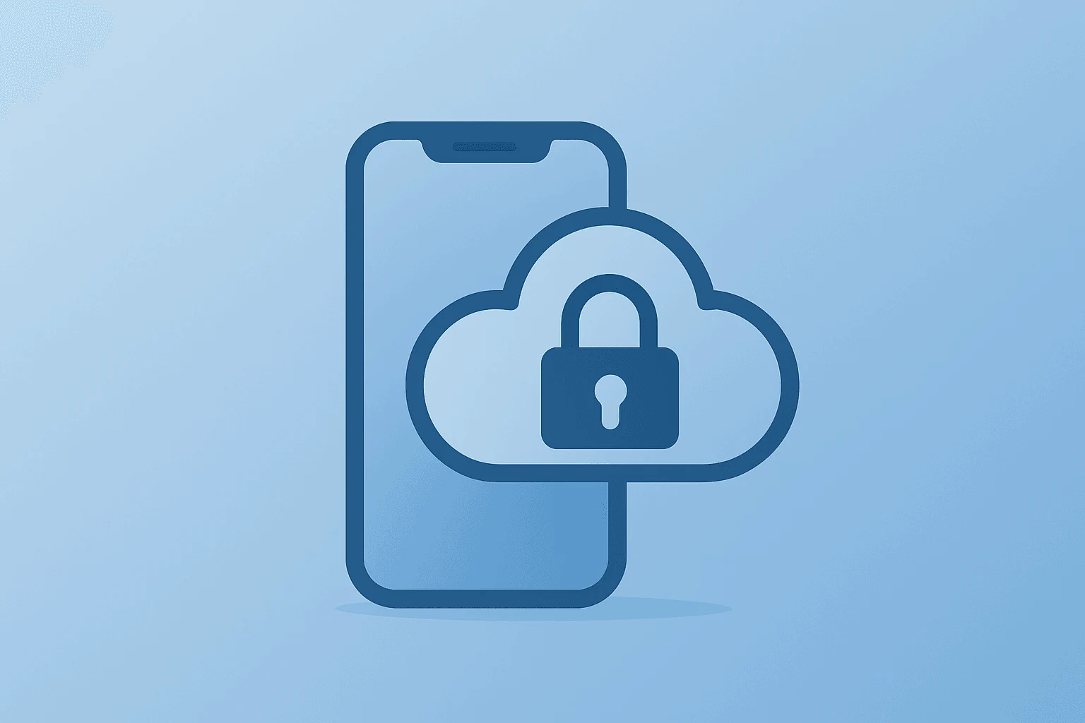 Centered flat vector of a device server merging with a cloud lock to represent Apple Intelligence gating and iCloud+ limits.